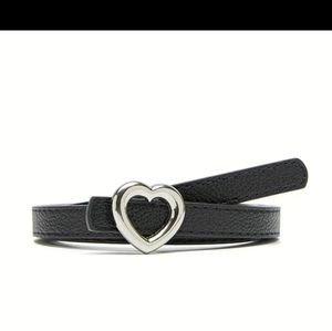 Black‎ vegan leather belt with heart buckle